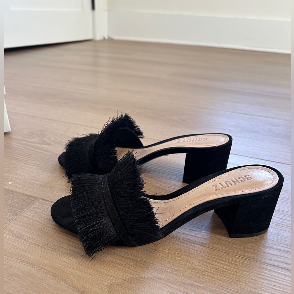 SCHUTZ Black Fringe Mules